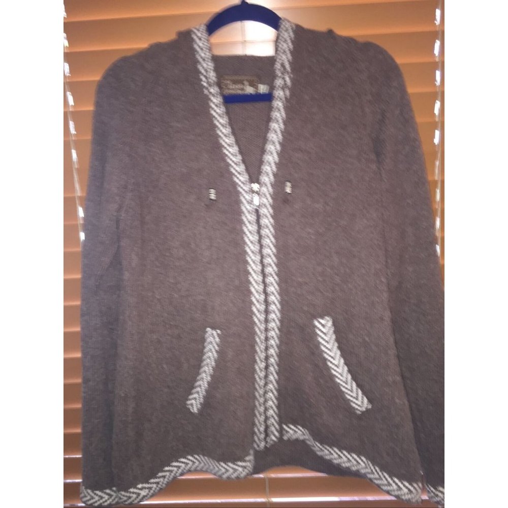 Alpaca Connection Large Full-Zip Hooded Sweater Handmade Peru Taupe Beautiful